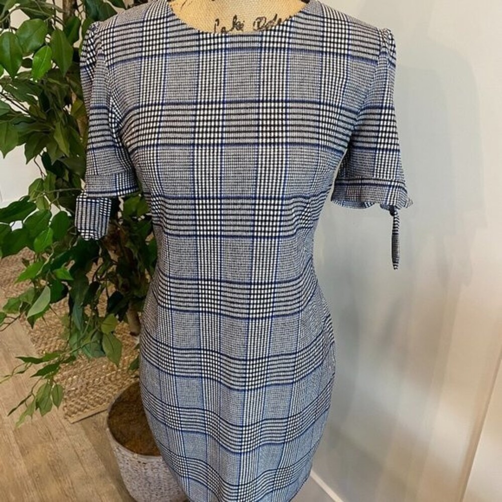 NWT WOMENS DRESS BY INSPIRED HEARTS BLUE BLACK & WHITE PLAID SIZE LARGE